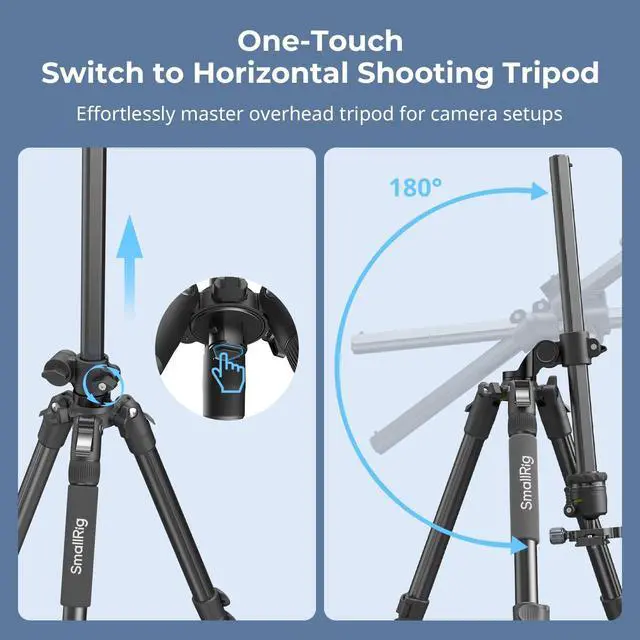 Alt view image 2 of 5 - SmallRig CT25 64.5"/164cm Horizontal Overhead Tripod for iPhone & Camera, with Phone Holder & Carrying Bag, 22lb Max Load Aluminum Lightweight Camera Tripod for Overhead Shots/Live Streaming