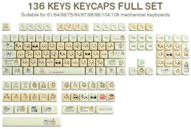 Alt view image 3 of 5 - Hyekit PBT Keycaps MOA Profile Chiikawa Usagi Cute Keycaps 136 Keys Dye-Sublimation Kawaii Keycap Set for Cherry MX Magnetic Switches Mechanical Keyboard