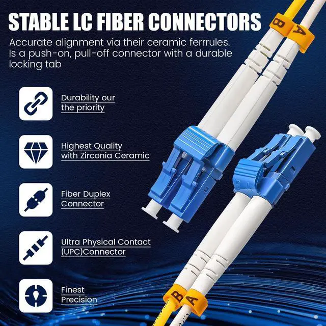 Alt view image 2 of 5 - Threlaco 20 Pack LC to LC Fiber Patch Cable 3.28 Ft/ 1 M OS2 Single Mode Optic Patch Cable Duplex, 10GB LSZH Duplex SMF Jumper Cord, Yellow SMF