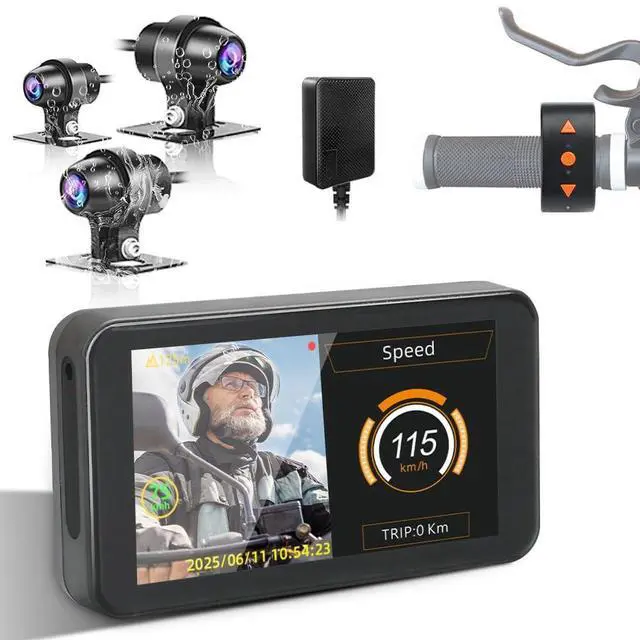 Main image of VSYSTO Motorcycle Dash Camera, 4.5'' Screen, 3CH 1080P WiFi Cameras, Selfie Mode, Parking Monitoring, with GPS, Wired Controller, Assisted Driving Mode, Temperature Display, Loop Recording(F4.5 PRO)
