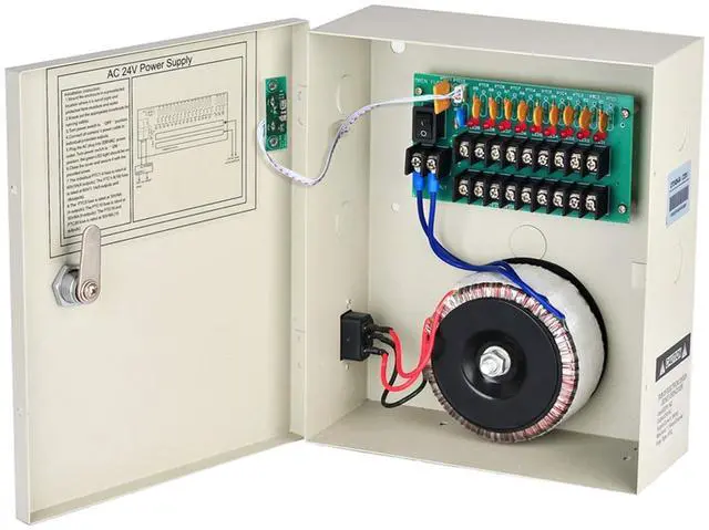 Main image of EVERSECU 9 Channel AC 24V 5 Amp Reset Fuse CCTV DC Distributed Power Box with AC Plug and Lock for Security Cameras, DVRs, CCTV Power Supply