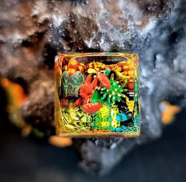 Alt view image 2 of 5 - Handmade Resin Artisan Keycap Coral Reef Ocean Theme with Sea Creatures 1U ESC Key Cherry MX Mechanical Keyboard Compatible 3D Mini Aquarium Design (Hermit Crab)