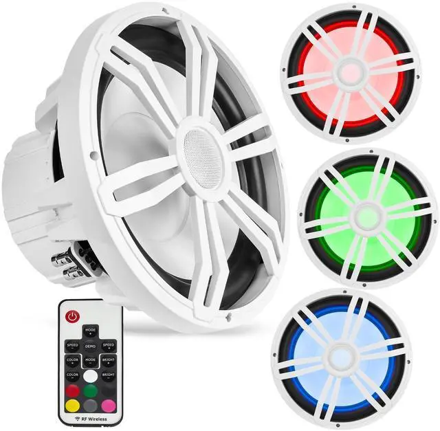 Main image of BELVA BMS12RW 1000W Peak (400W RMS) 12" Marine Subwoofer with Multi-Color LED Lighting for Boats/ATV/UTV/SxS/Powersport