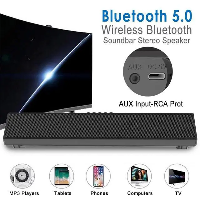 Alt view image 3 of 5 - Guppy Sound Bar 15.7 Inch Soundbar for Smart TV Speaker with USB/AUX Connectivity, PC Desktop Speaker, Stereo Wireless Computer Bar Speaker, Subwoofer, for TV/Desktop/Laptop (Black)