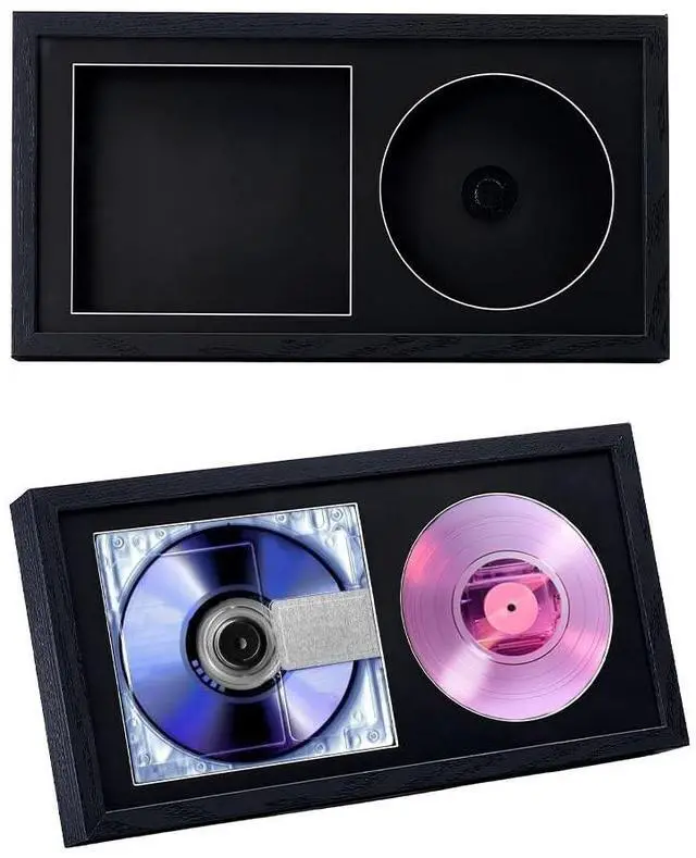 Main image of NBEADS 2 Pcs CD Display Fram, 13.2x6.96 Inch Black Plastic Wall and Tabletop CD Frame Double Groove Home Decor for Music Albums and Signed CDs