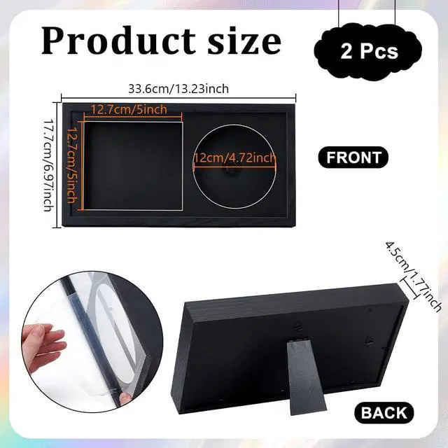 Alt view image 2 of 5 - NBEADS 2 Pcs CD Display Fram, 13.2x6.96 Inch Black Plastic Wall and Tabletop CD Frame Double Groove Home Decor for Music Albums and Signed CDs