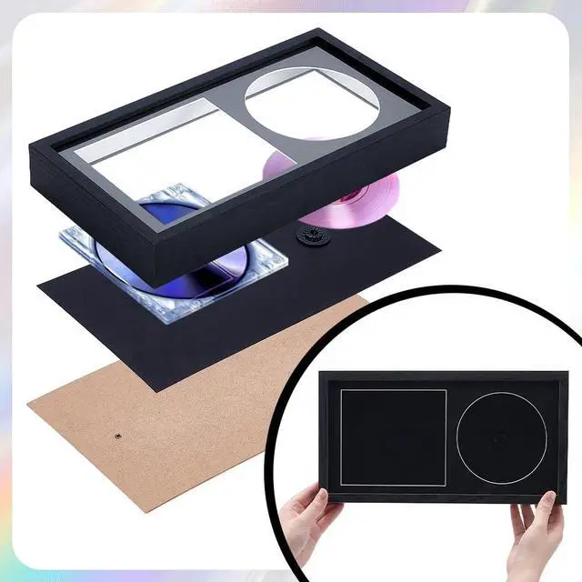 Alt view image 3 of 5 - NBEADS 2 Pcs CD Display Fram, 13.2x6.96 Inch Black Plastic Wall and Tabletop CD Frame Double Groove Home Decor for Music Albums and Signed CDs