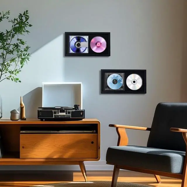 Alt view image 5 of 5 - NBEADS 2 Pcs CD Display Fram, 13.2x6.96 Inch Black Plastic Wall and Tabletop CD Frame Double Groove Home Decor for Music Albums and Signed CDs