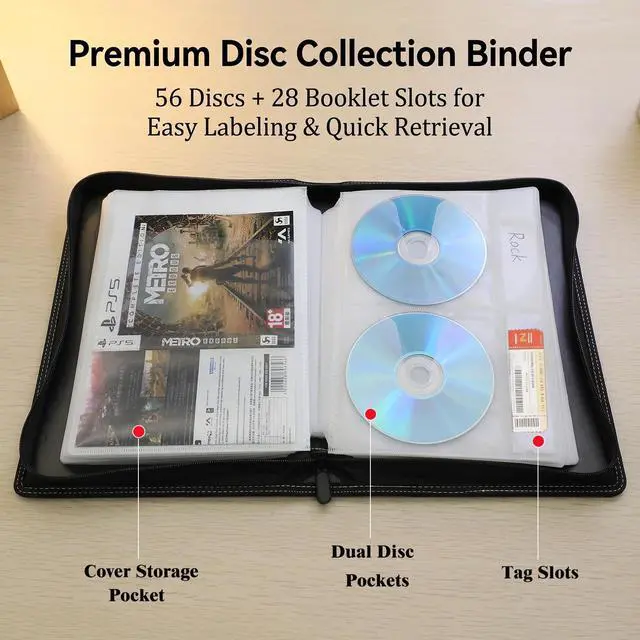 Alt view image 2 of 5 - PUTNATRUE CD DVD Storage Binder 2 Pack, Holds 112 Discs and 56 Booklets with Tag Slots, Media Organizer for Blu ray Movie, Music, Video Games, Home Collection and Car Travel (White Pages)