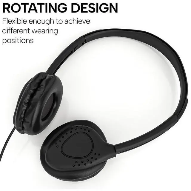 Alt view image 2 of 5 - Maeline Kids Headphones for School Classroom K-12, Library, Museum, Travel, On Ear Stereo Headset with Adjustable Band & Faux Leather Cushions - 3.5mm Plug - 40 Pack - Black