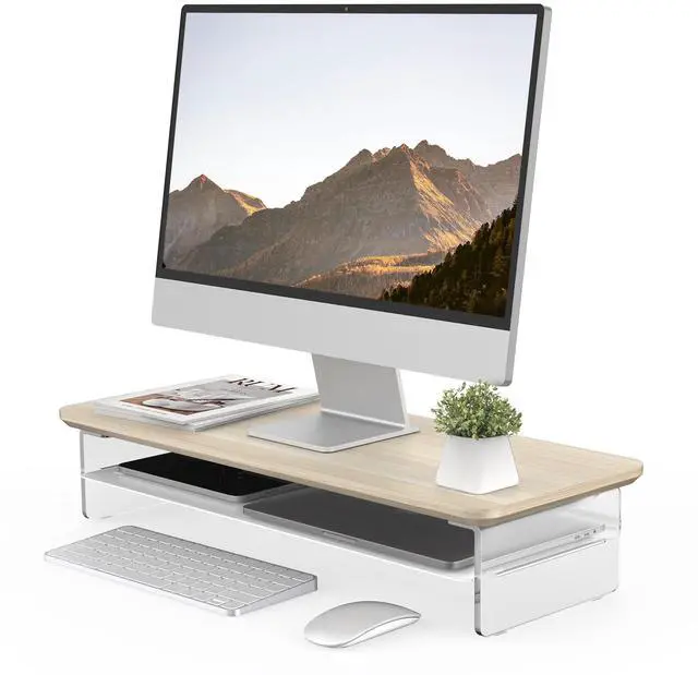 Main image of Fenge Acrylic Monitor Stand Riser, 23.6 Inches Monitor Stand with Metal Storage, 2 Tier Acrylic Computer Riser for Desk, Clear Laptop Stand for PC, Laptop, Printer, TV