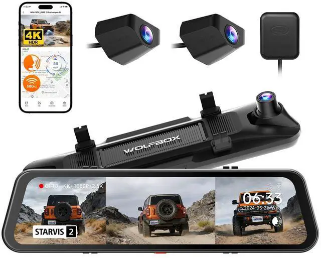 Main image of WOLFBOX G900 Tripro Bumper-N 3 Channel 4K Mirror Dash Cam, 4K+2.5K+1080P Front Rear & Bumper Camera,8MP STARVIS 2 IMX 678 Night Vision,12" Smart Screen for Off-Road & Blind Spot(SD Card Not Included)