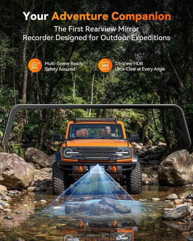 Alt view image 2 of 5 - WOLFBOX G900 Tripro Bumper-N 3 Channel 4K Mirror Dash Cam, 4K+2.5K+1080P Front Rear & Bumper Camera,8MP STARVIS 2 IMX 678 Night Vision,12" Smart Screen for Off-Road & Blind Spot(SD Card Not Included)