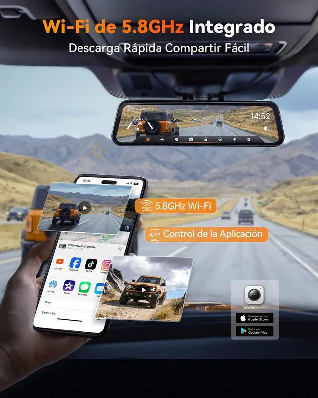 Alt view image 5 of 5 - WOLFBOX G900 Tripro Bumper-N 3 Channel 4K Mirror Dash Cam, 4K+2.5K+1080P Front Rear & Bumper Camera,8MP STARVIS 2 IMX 678 Night Vision,12" Smart Screen for Off-Road & Blind Spot(SD Card Not Included)