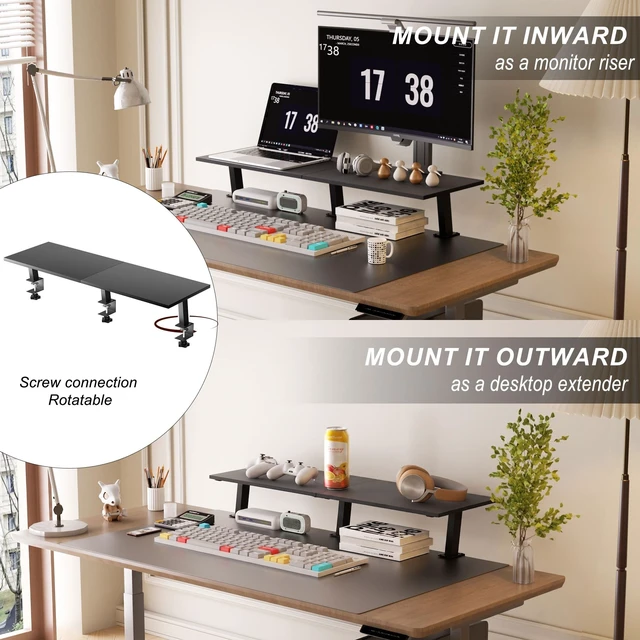 Alt view image 3 of 5 - Gaxomo 30-Inch Desktop Clamp-on Shelf & Monitor Riser, 2-in-1 Reversible Design Fits Either Side of Desk, C-Clamp for Stability, Holds 44 lbs, for Gaming PC, Console & Office Setup