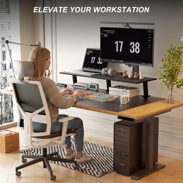 Alt view image 4 of 5 - Gaxomo 30-Inch Desktop Clamp-on Shelf & Monitor Riser, 2-in-1 Reversible Design Fits Either Side of Desk, C-Clamp for Stability, Holds 44 lbs, for Gaming PC, Console & Office Setup
