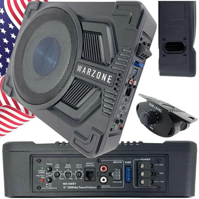 Main image of Gravity Warzone WZ100ST 10" Pro Audio Active Compact Under Seat Slim Aluminum 1000 Watts 4 Ohm Subwoofer Powerful Loud Speaker with Bass Volume Control Knob