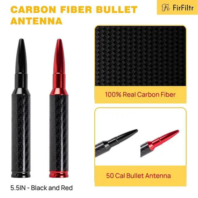 Alt view image 3 of 5 - FirFiltr 5.5IN Carbon Fiber 50 Cal Bullet Short Antenna for Dodge Ram 1500 2500 3500 1990-2026,Truck Antenna for Ram 1500 Accessories(Black, 5.5 inch)