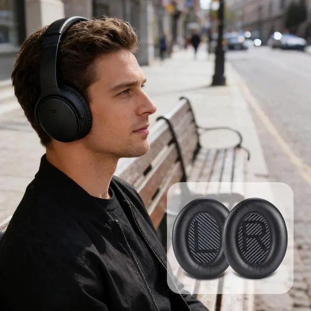 Alt view image 2 of 5 - Lukvcoe Genuine Replacement Earpads Cushions for QuietComfort 35 & QC35 II Over-Ear Headphones, Soft Protein Leather Ear Pad Cushion with Noise Isolation Foam (Black)