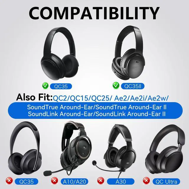 Alt view image 4 of 5 - Lukvcoe Genuine Replacement Earpads Cushions for QuietComfort 35 & QC35 II Over-Ear Headphones, Soft Protein Leather Ear Pad Cushion with Noise Isolation Foam (Black)