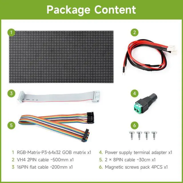 Alt view image 2 of 5 - Waveshare RGB Full-Color LED Matrix Panel, 3mm Pitch, 64 32 Pixels, Adjustable Brightness, GOB Version