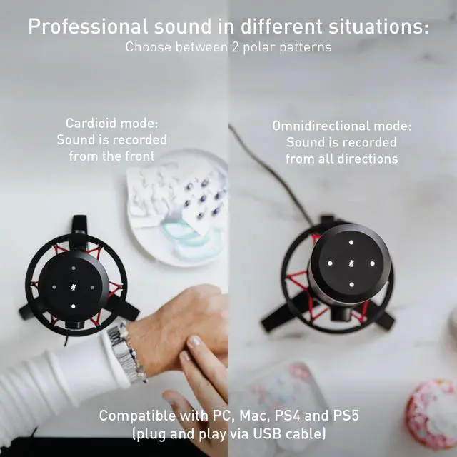 Alt view image 2 of 5 - Cherry UM 6.0 Advanced, USB Microphone for Streaming, Podcasting & Home Office Use, 2 Polar Patterns, Shock Mount, Compatible with PC/Mac/PS4/PS5, Black/Silver