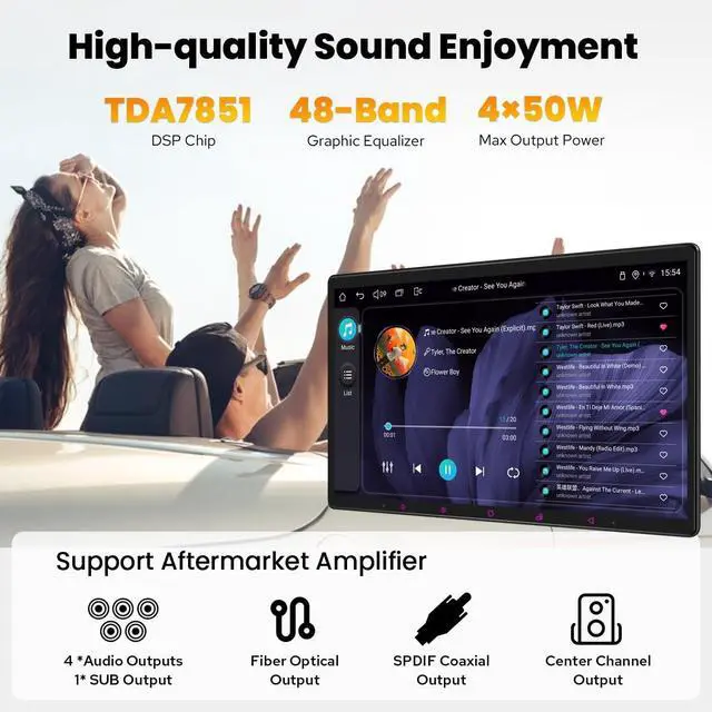 Alt view image 3 of 5 - Joying Single Din Touchscreen Radio 15.1 Inch Car Stereo with Apple Carplay & Android Auto, 8GB+128GB Android 13 Head Unit with Mirror Link, AM/FM, Bluetooth, SWC, GPS(JY-UTS15N8)