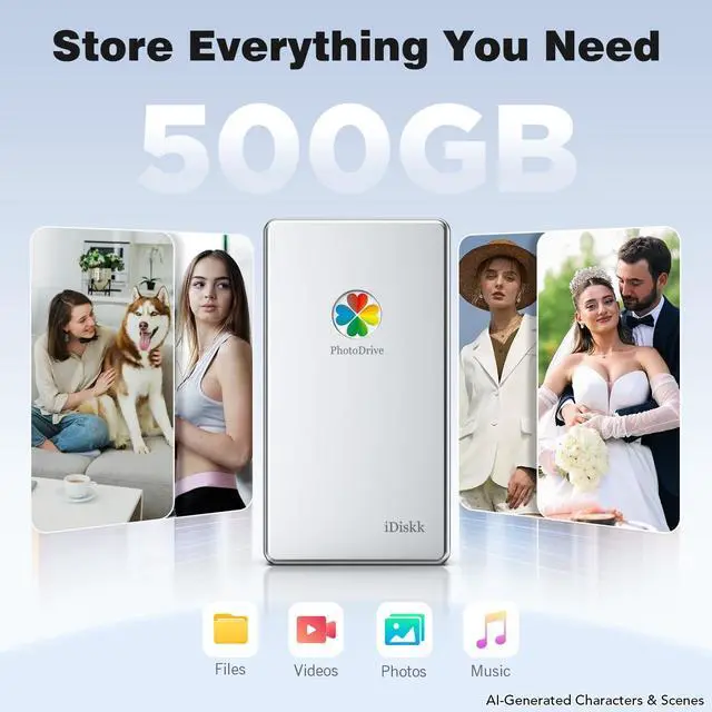 Alt view image 2 of 5 - iDiskk 500GB Apple Certified External Hard Drive for iPhone iPad Android Phone MacBook Computer, Auto Backup Photos Videos Files, for iPhone 15/16/17