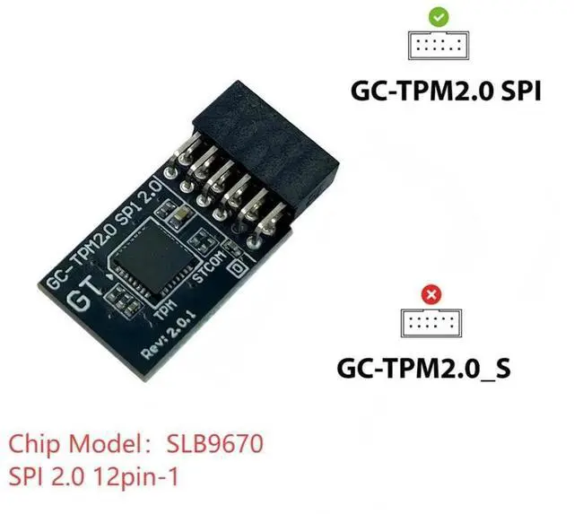 Alt view image 2 of 5 - TPM 2.0 Module TPM SPI 12Pin Module SLB9670 for Gigabyte Motherboard Z790 AERO G,Z790,Z790 D,Z 790 Eagle,Z 790 S DDR4,Z 790 UD AX,Z 790M Elite Compatible with GC-TPM2.0 SPI 2.0