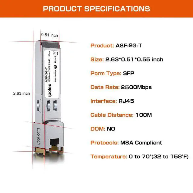 Alt view image 5 of 5 - ipolex 2.5G SFP to RJ45 SFP-T, 2.5GBase-T SFP Transceiver Module, SFP-T, Compatible with Ubiquiti UniFi, Netgear, Fortinet, Mikrotik, Intel, TP-Link and Other Open Switches