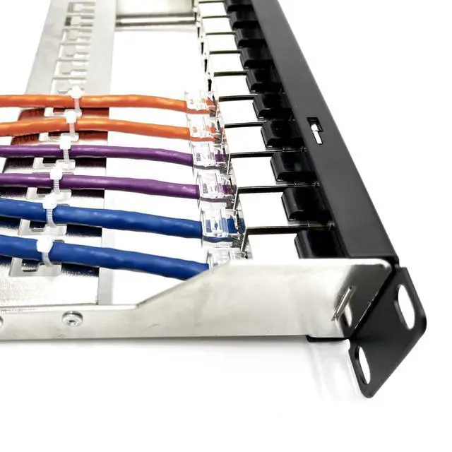 Alt view image 3 of 5 - ETS 12 Port Patch Panel Cat6A Inline Keystone, Feedthrough Coupler Patch Panel 10-Inch with Cable Support, Fully Loaded Pass Through Jacks, 1U Network Patch Panel Compatible Cat7, Cat6, Cat6A, Cat5e