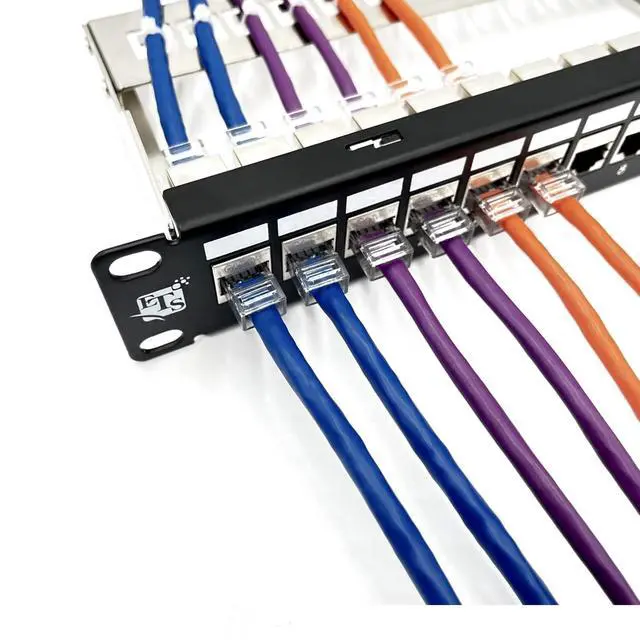 Alt view image 5 of 5 - ETS 12 Port Patch Panel Cat6A Inline Keystone, Feedthrough Coupler Patch Panel 10-Inch with Cable Support, Fully Loaded Pass Through Jacks, 1U Network Patch Panel Compatible Cat7, Cat6, Cat6A, Cat5e