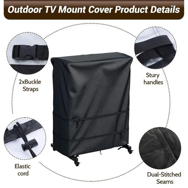 Alt view image 4 of 5 - Outdoor TV Cover,Waterproof Outdoor TV Stand Covers for Rolling Mobile TV Stand Cart (Black, 50"L x 20"W x 55"H)