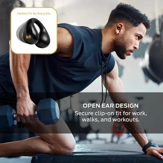 Alt view image 2 of 5 - Monster Open Ear Wireless Earbuds, Bluetooth 5.4 Clip-On Earphones with Charging Case, Open Ear Design for Awareness, IPX5 Waterproof, Built-in Mic, Premium Sound, 5 Hour Playtime