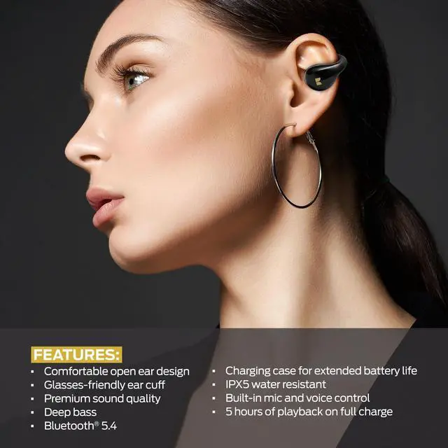 Alt view image 4 of 5 - Monster Open Ear Wireless Earbuds, Bluetooth 5.4 Clip-On Earphones with Charging Case, Open Ear Design for Awareness, IPX5 Waterproof, Built-in Mic, Premium Sound, 5 Hour Playtime