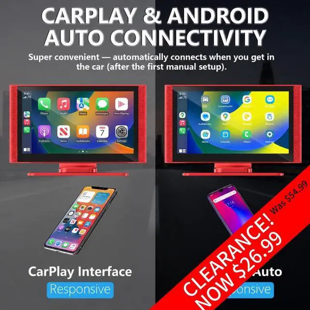 Alt view image 2 of 5 - Zeuboary 7" Wireless CarPlay Clearance! Android Auto Touchscreen ^^ Portable HD Car Entertainment Display with Backup Camera, Bluetooth, Voice Control & Screen Mirroring Only $26.99