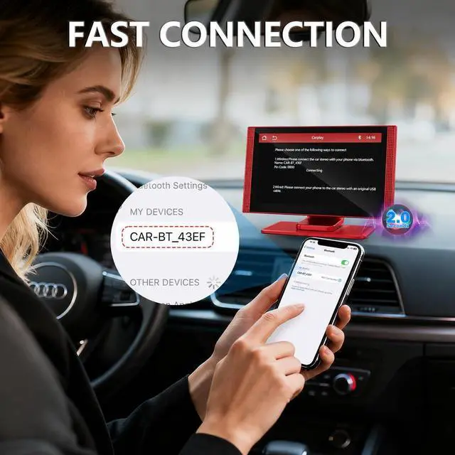 Alt view image 3 of 5 - Zeuboary 7" Wireless CarPlay Clearance! Android Auto Touchscreen ^^ Portable HD Car Entertainment Display with Backup Camera, Bluetooth, Voice Control & Screen Mirroring Only $26.99