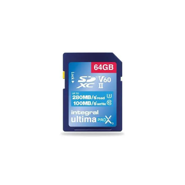 Alt view image 2 of 5 - Integral 64GB UHS-II SD Card V60 Up to 280MBs Read and 100MBs Write Speed 1733X SDXC Professional High Speed Memory Card