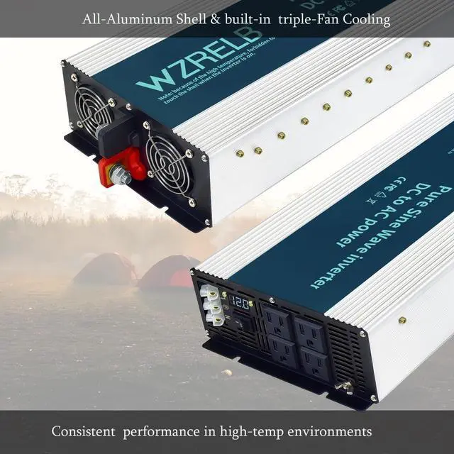 Alt view image 4 of 5 - WZRELB 5000W Pure Sine Wave Inverter, Car Power Inverter 12V DC to 110V 120V AC Converter for RV, Truck, Solar, Outdoor with 4 AC Outlets, Hardwire Port, Surge 10000W, LED Display,Off-Grid