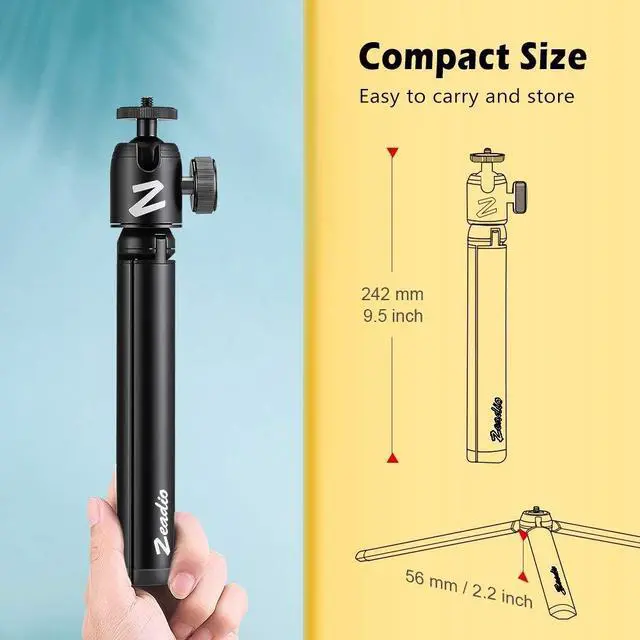 Alt view image 5 of 5 - Zeadio Metal Mini Tripod + Ball Head Mount, with 1/4" Screw Desktop Tabletop Stand Tripod, Fits for Smooth4, Crane Plus, Crane2, Ronin-S, Vimble2, Gimbal Handle Grip Stabilizer and All Cameras