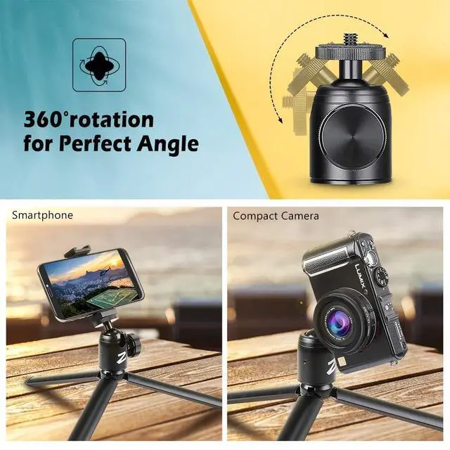Alt view image 4 of 5 - Zeadio Metal Mini Tripod + Ball Head Mount, with 1/4" Screw Desktop Tabletop Stand Tripod, Fits for Smooth4, Crane Plus, Crane2, Ronin-S, Vimble2, Gimbal Handle Grip Stabilizer and All Cameras