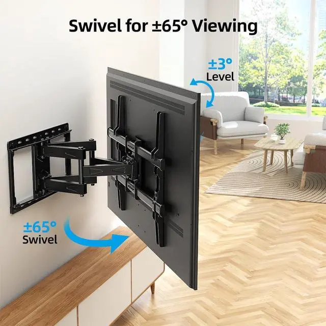 Alt view image 4 of 5 - HOME VISION Full Motion TV Wall Mount with Soundbar Bracket for 37-85 Inch Flat/Curved TVs, Dual Articulating Arms Swivel Tilt Level, Max VESA 600x400mm, Fits 16" Studs, Holds up to 132lbs