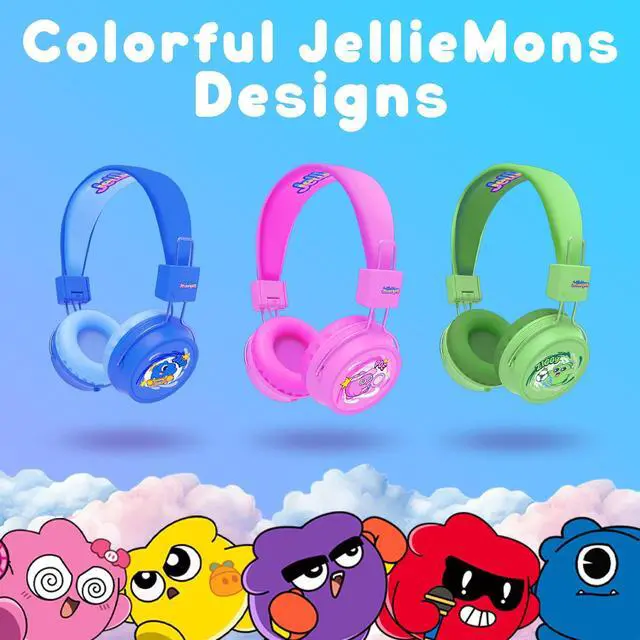 Alt view image 5 of 5 - JellieMons Booma Beats Wired Headphones for Kids, 3.5mm Plug, Fun Characters and Colors, Volume Controls, Great for School (Pink)