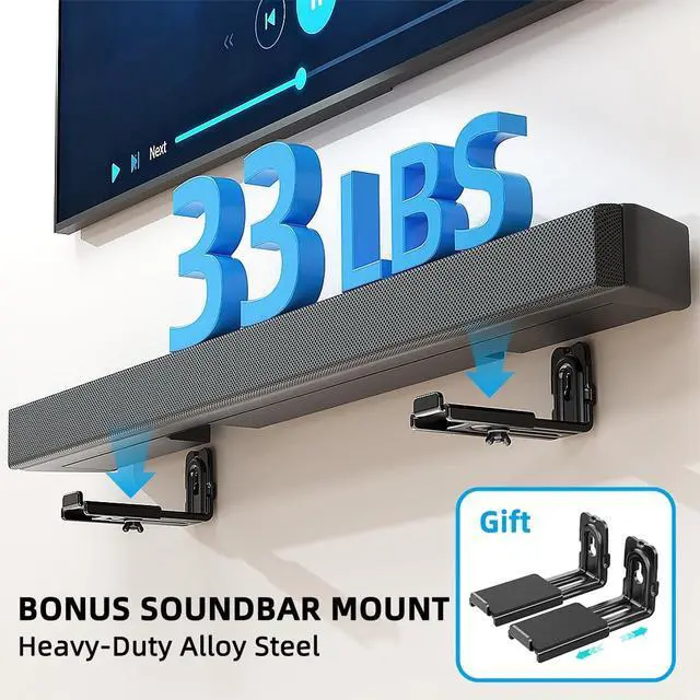 Alt view image 2 of 5 - HOME VISION Full Motion TV Wall Mount with Soundbar Bracket for 37-85 Inch Flat/Curved TVs, Dual Articulating Arms Swivel Tilt Level, Max VESA 600x400mm, Fits 16" Studs, Holds up to 132lbs