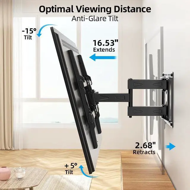 Alt view image 5 of 5 - HOME VISION Full Motion TV Wall Mount with Soundbar Bracket for 37-85 Inch Flat/Curved TVs, Dual Articulating Arms Swivel Tilt Level, Max VESA 600x400mm, Fits 16" Studs, Holds up to 132lbs