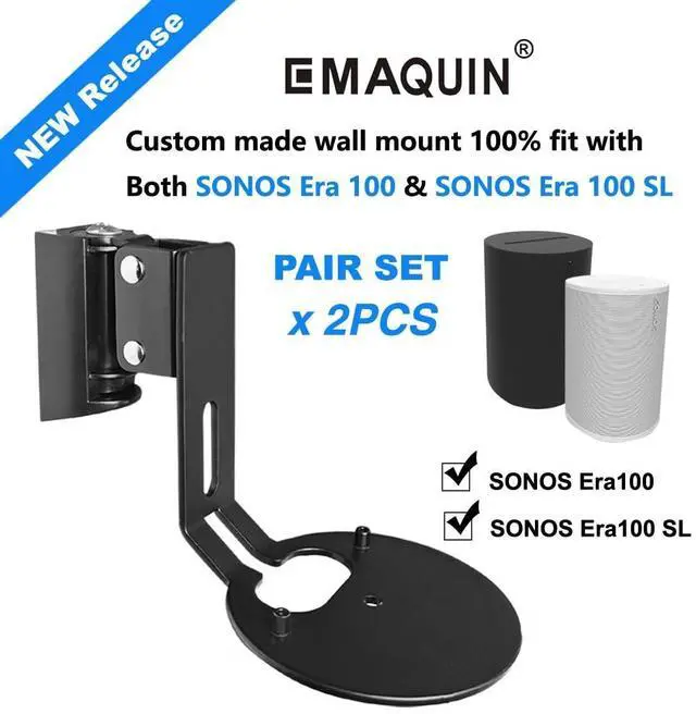 Alt view image 2 of 5 - EMAQUIN Wall Mounts Brackets-Pair Set(2PCS) for Sonos Era 100/Era 100 SL Speaker(Include 2PCS,Swivel&Tilt,Sturdy Metal,Enduring Paint Coating,Compatible with Sonos Era 100/Era 100 SL,Pair,Black)