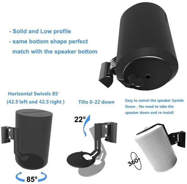 Alt view image 4 of 5 - EMAQUIN Wall Mounts Brackets-Pair Set(2PCS) for Sonos Era 100/Era 100 SL Speaker(Include 2PCS,Swivel&Tilt,Sturdy Metal,Enduring Paint Coating,Compatible with Sonos Era 100/Era 100 SL,Pair,Black)