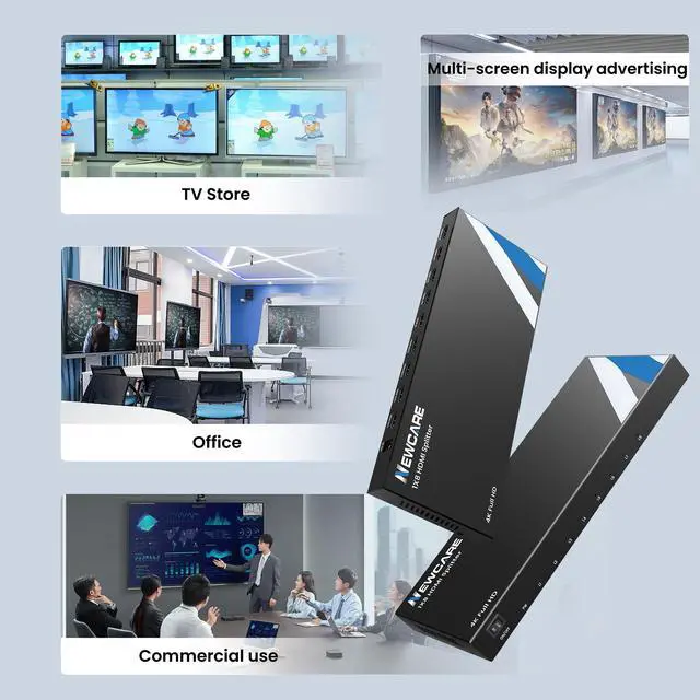 Alt view image 5 of 5 - NEWCARE 4K 1x8 HDMI Splitter 1 in 8 Out, 8 Port Powered Hdmi Splitter, 8 Way HDMI Splitters Support 4K&2K@30Hz 3D for TV Monitor Project, Mirror Splitters for Classroom, Presentation, Exhibition