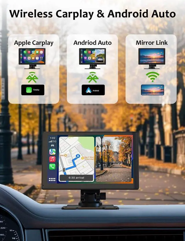 Alt view image 2 of 5 - Carplay Screen for Car, 9'' Wireless CarPlay & Android Auto-Upgrade Portable Touchscreen with GPS Navigation, Bluetooth, Mirror Link, Voice Control, Hands-Free Calling,Plug & Play Car Play Scre