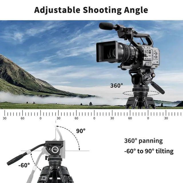 Alt view image 2 of 5 - Cayer K10 Pro Video Fluid Head with 75mm Flat Base, Adjustable Pan Drag and Telescopic Handle, Heavy Duty Tripod Fluid Head for for DSLR Cameras, Camcorders, Max Load 22 lb/10 kg